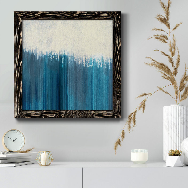 «Fading to Blue», peinture sur toile encadrée, H 26,5 po x l 26,5 po x P 1,5 po, Toile avec cadre noir