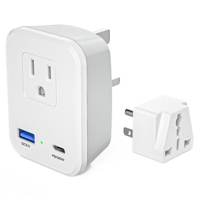Adaptateur d'alimentation de voyage KeyPower US to UK Ireland avec 1 adaptateur universel de prise de courant à US Travel, convertisseur de prise US à Écosse irlandais avec USB C PD 30W pour iPad, etc.