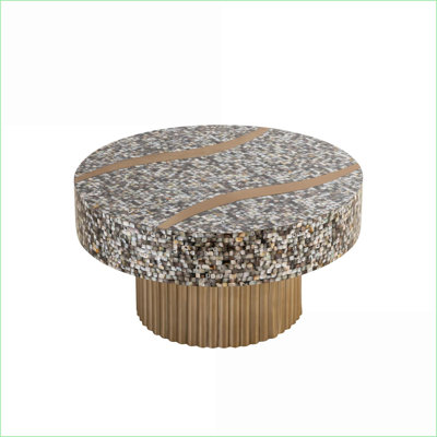 Table basse moderne en nacre avec base en acier inoxydable - Point focal du salon