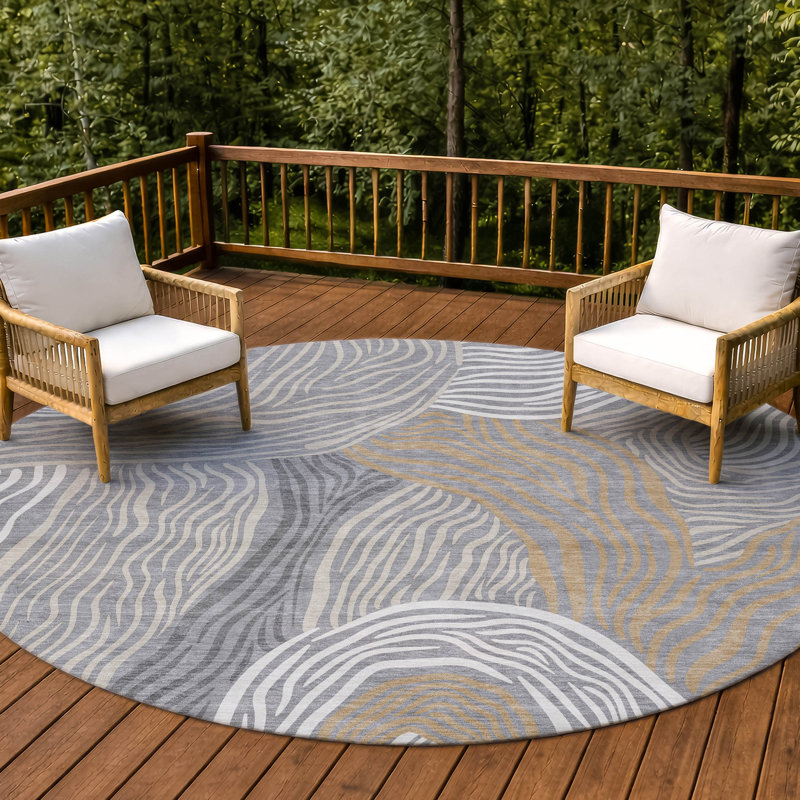 Tapis intérieur / extérieur lavable à la machine Chantille ACN2603, Gris, Rond 8 pi