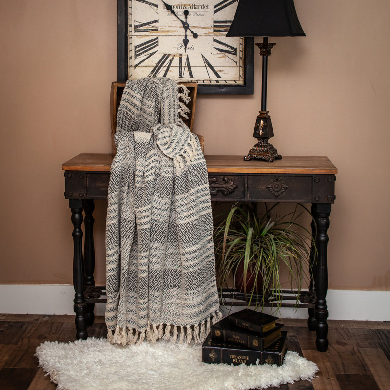 Parkland Collection Ivy Beige Argyle Woven 52" x 67" Cotton Throw Blanket
