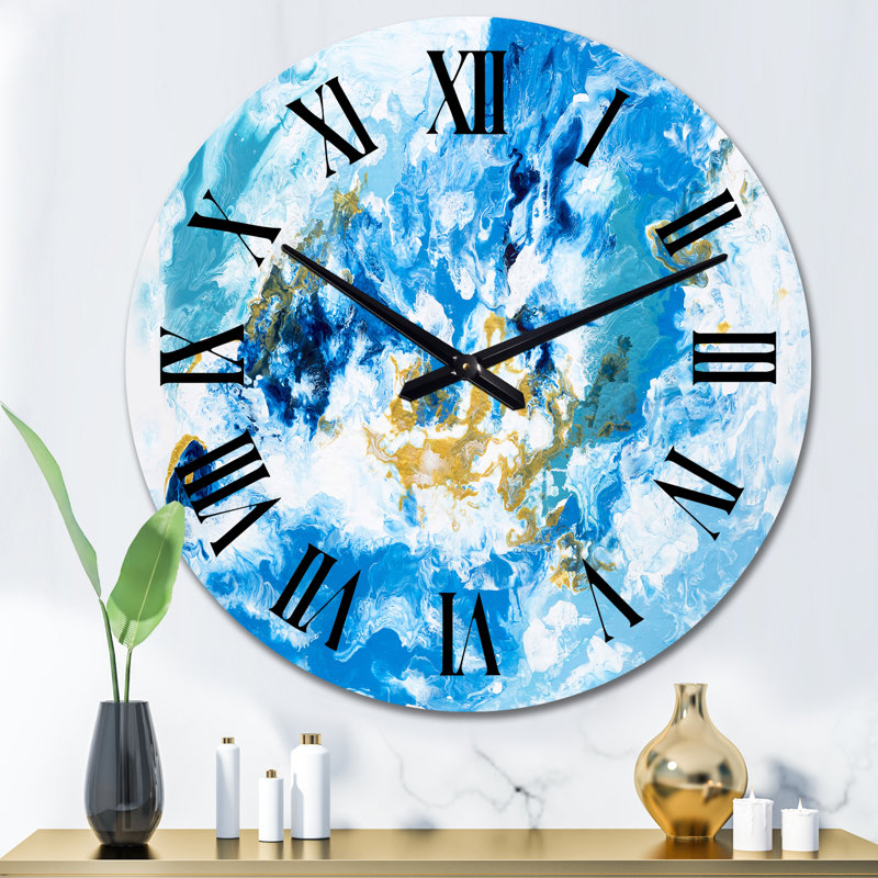 Horloge murale moderne bleue et blanche, Grand