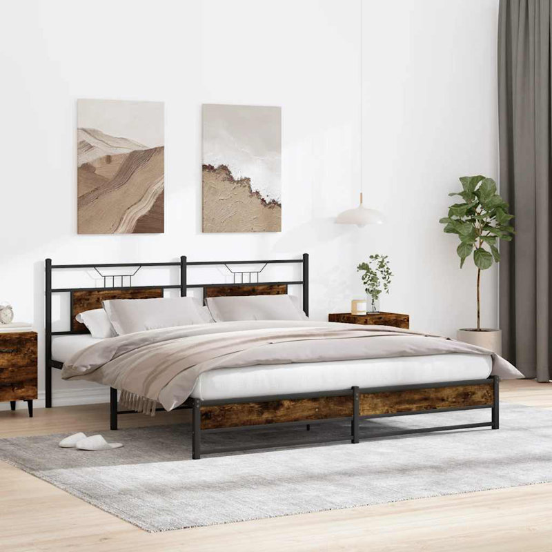 Bed Frame Without Mattress Engineered Wood, European Kingsize (160 x 200cm), Smoked Oak