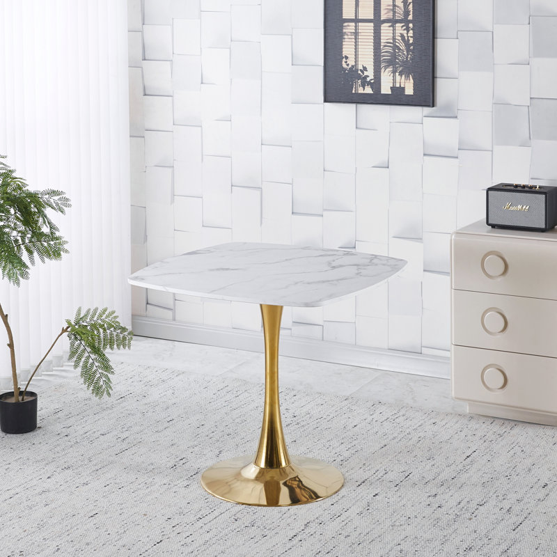 Table de cuisine moderne du milieu du siècle pour petit espace, appartement, coin repas, Blanc / doré