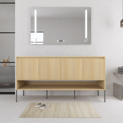 60 Inch Freestanding Bathroom Vanity Base with Soft-Close Doors, Original Oak