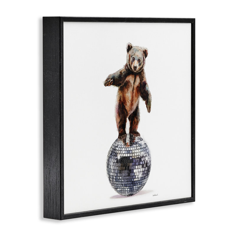 Ours en équilibre sur boule disco, estampe numérique, design par Amanda Greenwood, H 17 po x l 17 po