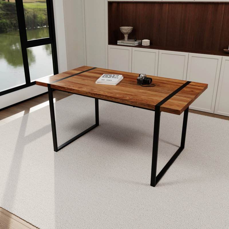 Table de salle à manger, table rectangulaire avec pieds en métal pour la maison, le salon et la cuisine