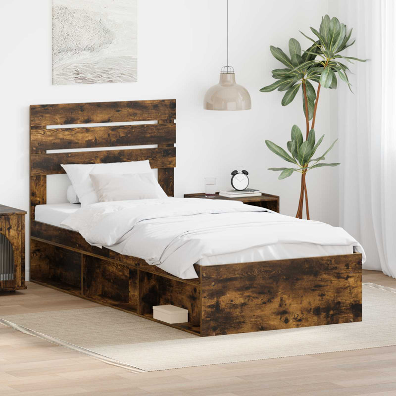 Solid Wood Bed, Smoked Oak, European Single (90 x 200 cm)