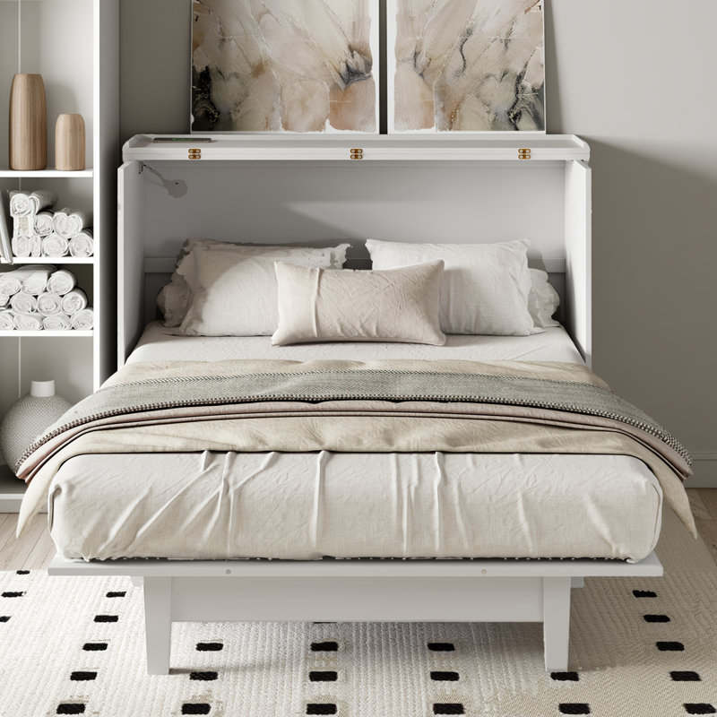 Armoire-lit escamotable Farmhouse, Blanc, Grand lit