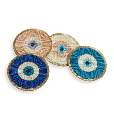 Folkulture Handcrafted Beaded Evil Eye Drink Coasters
