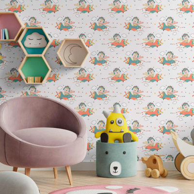 Fun Airplane 96" L X 24" W Peel And Stick Wallpaper N09078