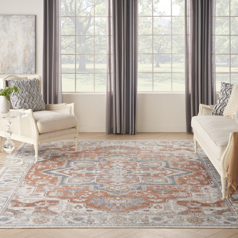 Tapis persan doré / multicolore lavable à la machine Lago Vista, Rectangle 9 pi x 12 po