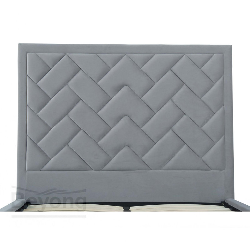 Lit double en velours Crosby, Gris, Double