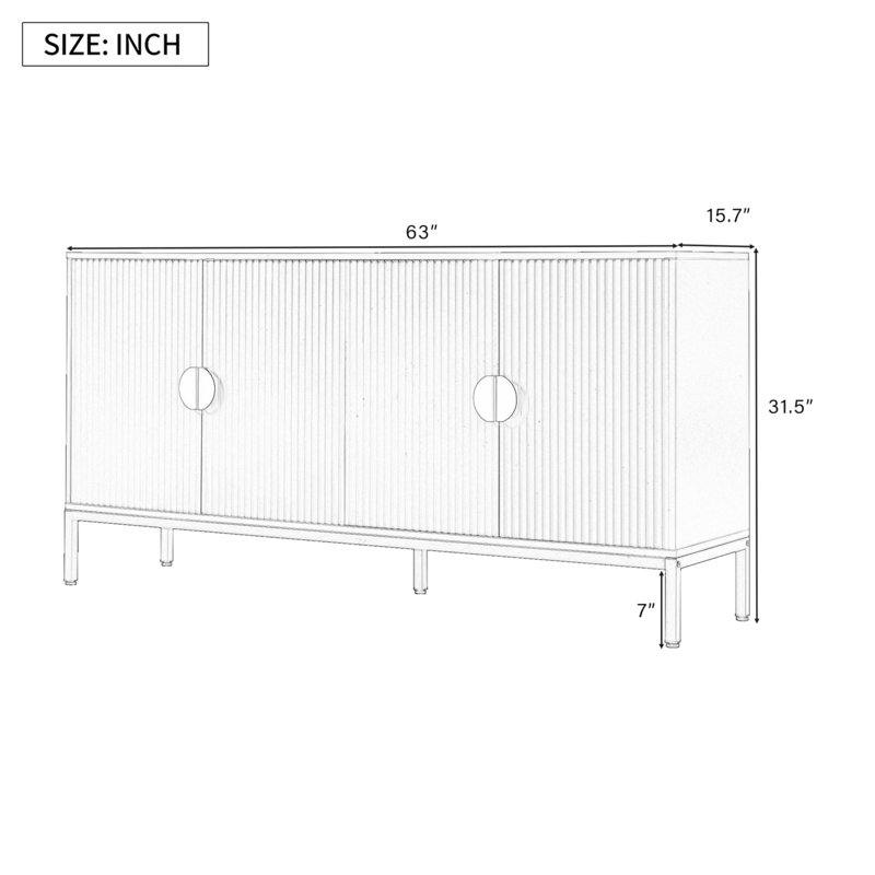 Exquisite Four-Door Sideboard With Stylish Metal Legs And Patterned Doors For Versatile Use, Black
