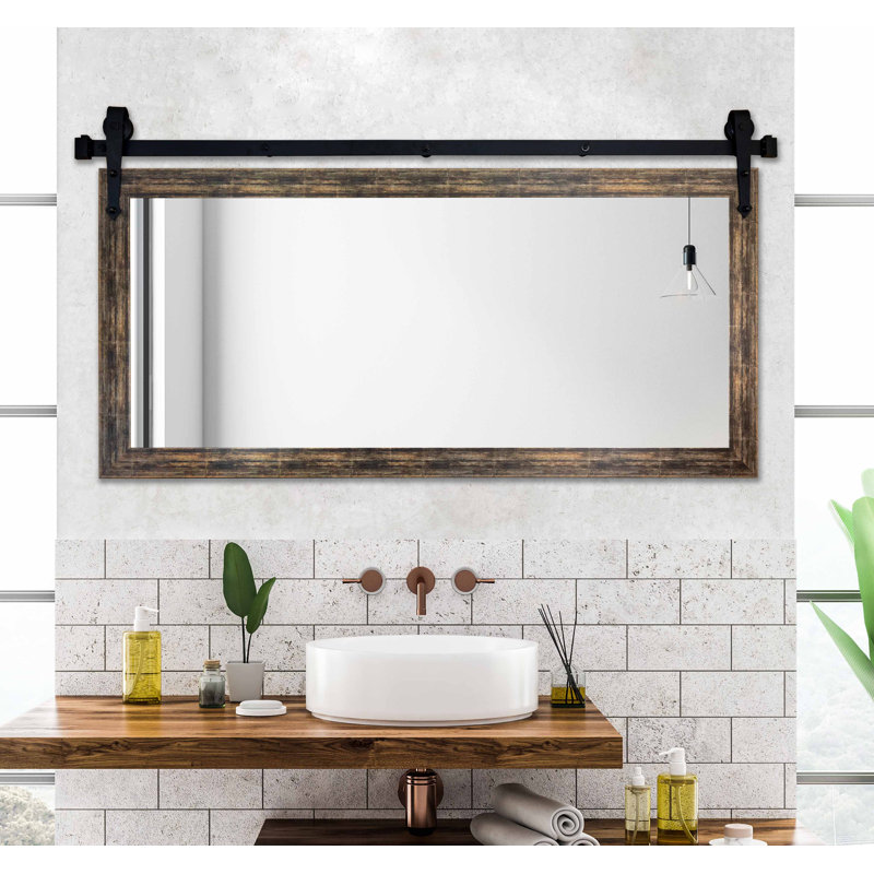 Miroir de salle de bain Ensley, 30,5 po x 47,5 po, Brun brossé