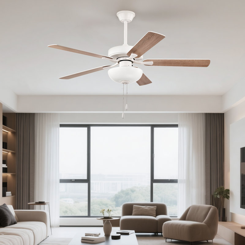 Amantha 52'' Ceiling Fan with Light Kit, White with White / Antique Wood Blades