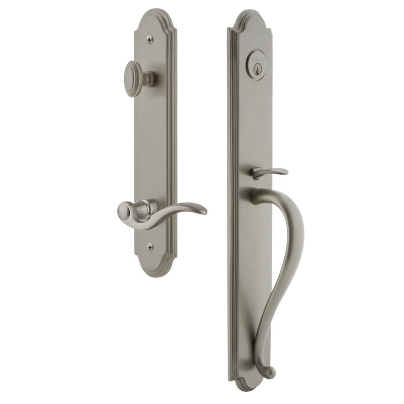 Complete Inactive Arc Dummy Handleset with Bellagio Lever and Rosette, Satin Nickel, Right