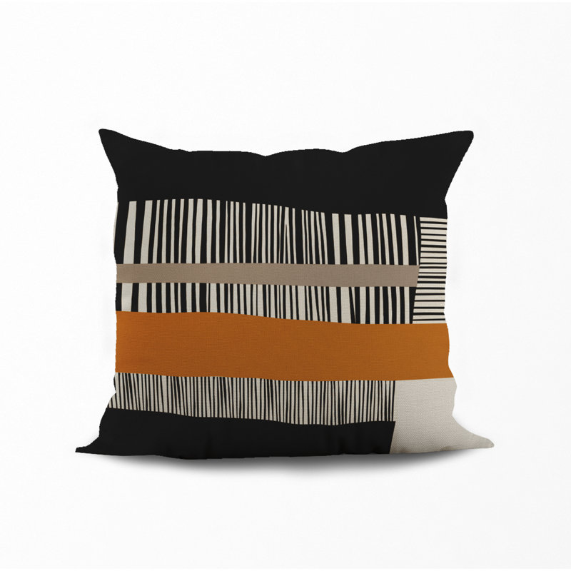 Chamu Polyester Throw Square Indoor/Outdoor Throw, 18" x 18", Orange/Black