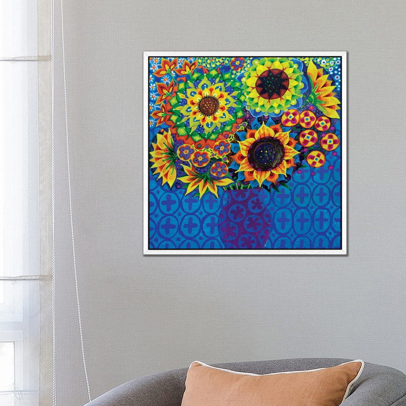 Sunflowers I by Imogen Skelley - Painting on Canvas, White Framed, 66.04cm H x 66.04cm W x 3.81cm D