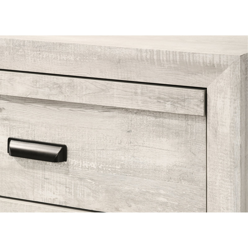 Lit double de style rustique avec motif en gris beige - Mobilier de chambre à coucher avec motif géométrique et finition essentiels