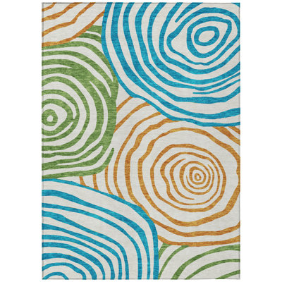 Tapis extérieur lavable abstrait 10 pi x 14 pi blanc orange et bleu sarcelle
