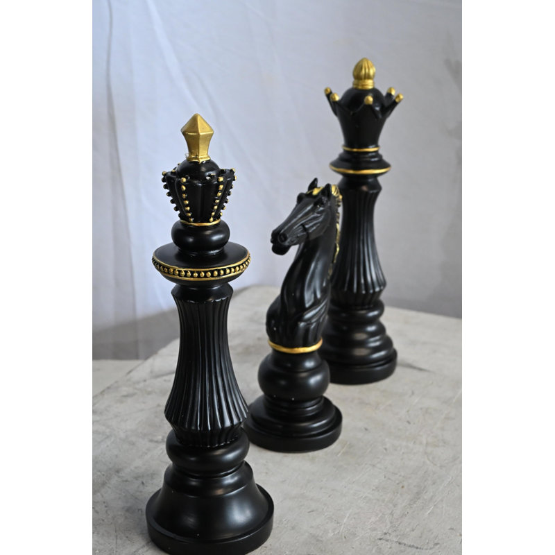 Ensemble de pièces d'échecs décoratives Figurines en résine or noir 4 po x 13 po x H 14 po