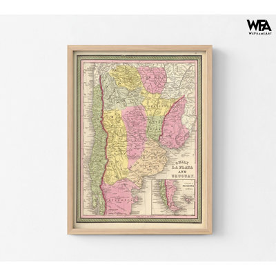 Chilie La Plata, 1849, carte latino-américaine ancienne, affiche murale de l'Amerique du Sud, reproduction d'affiche sud-américaine, impression encadrée de carte du Chili