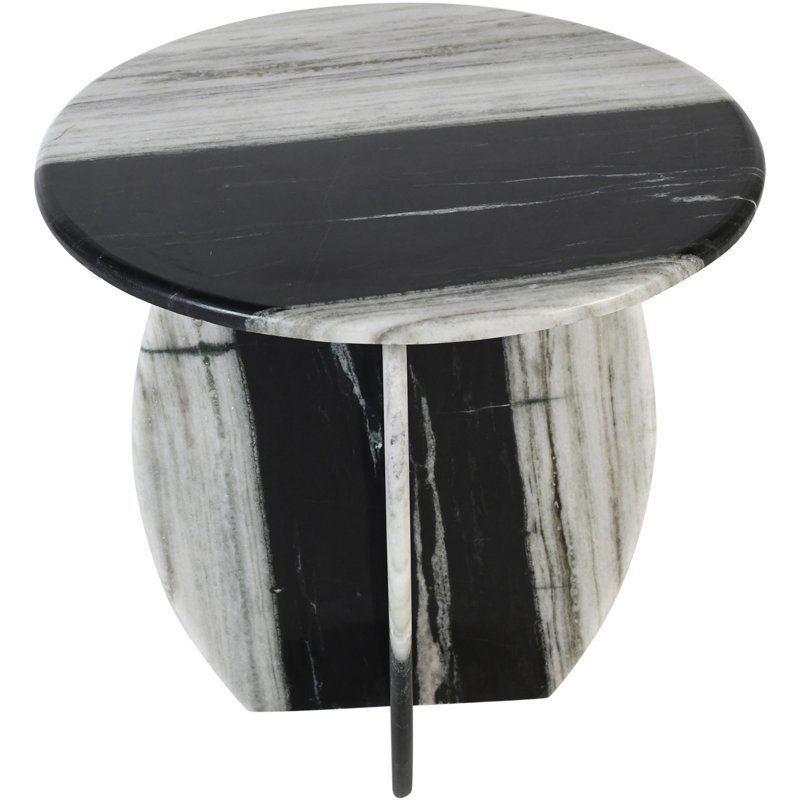 Iverna Marble Top End Table, Black/White