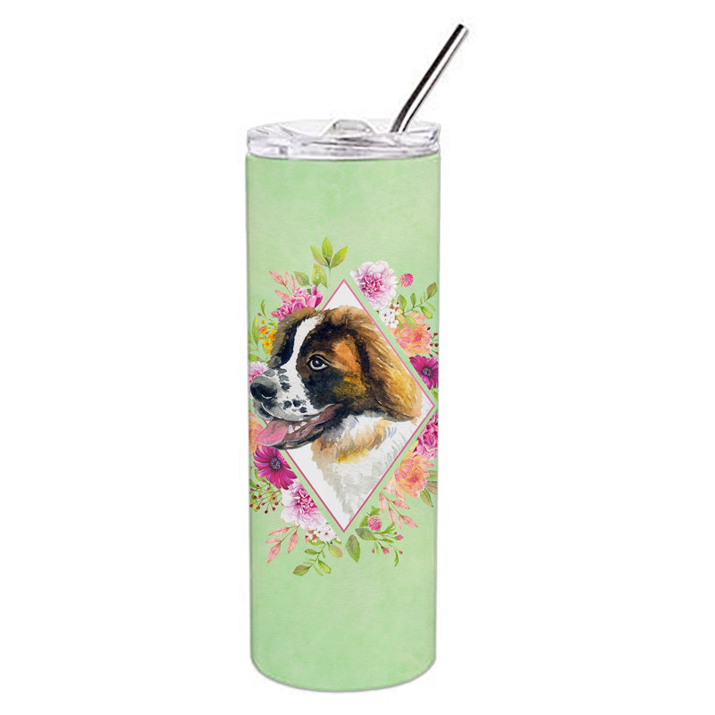 E23BF9F8391D466E9CA4F8DFEBD9A7DB de verre 20 oz à double paroi en acier inoxydable chiot, Gray Saint Bernard, Vert