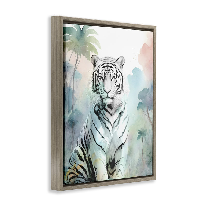 Cadre flottant tigre blanc dans la jungle, design par Kim Allen, H 21 po x l 17 po, Cadre flottant orme Montalcino