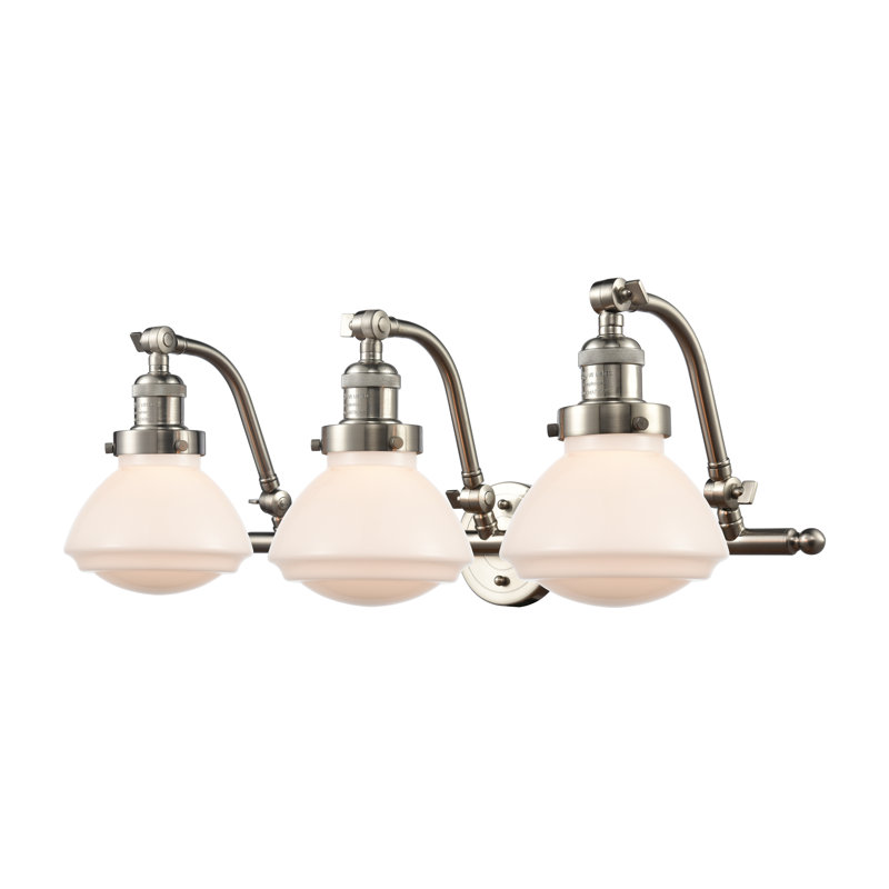 Éclairage pour salle de bain 3 lumières avec abat-jour en verre l 26 po Chesterville, Nickel satiné brossé, Blanc mat
