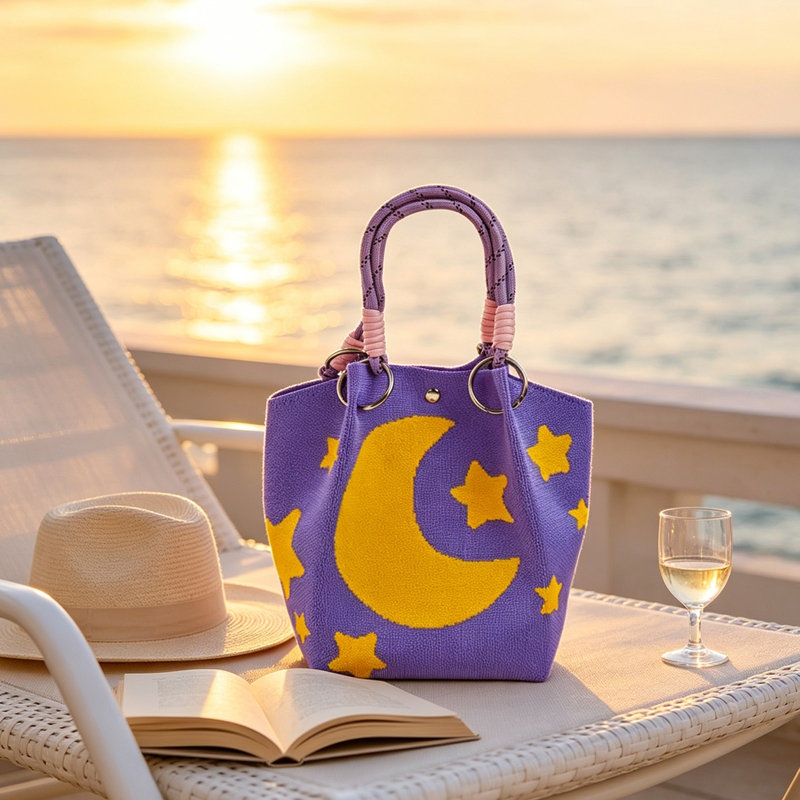 Sac à main en céramique, sac à main à motifs étoiles et lune, sac à main tricoté, sac à main léger et élégant, sac à main pour les déplacements quotidiens, petit sac de rangement