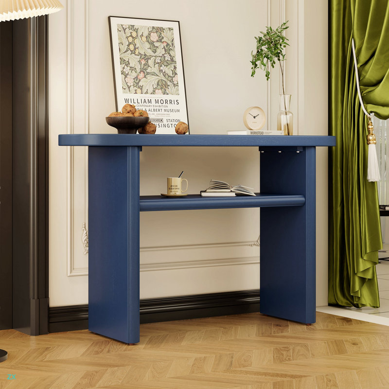 Elegant Minimalist Console Table With Rounded Edges And Sturdy Shelf Design For Entryway, Living Room, Navy