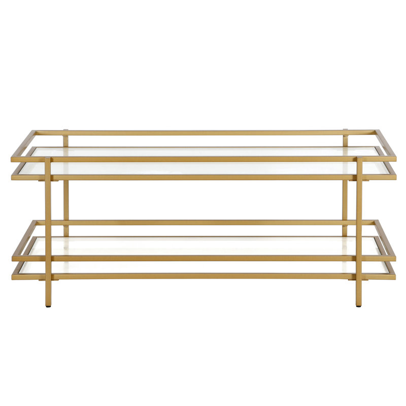 Table basse en acier et verre Robillard, Laiton