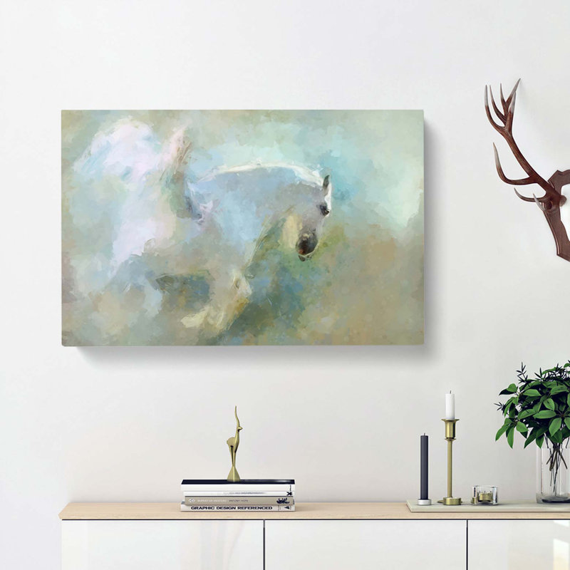White Pegasus Horse In Flight In Abstract - Wrapped Canvas, 50cm H x 76cm W x 3cm D
