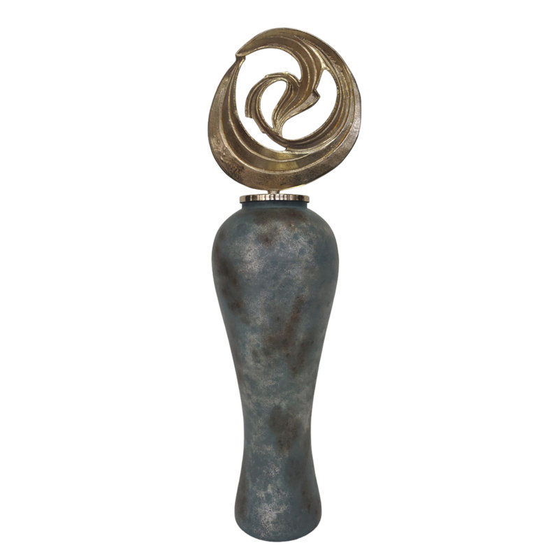 Decorative Glass and Metal Sculptural Vase Set with Artistic Iron Accents and Curved Silhouette in Contemporary Modern Design Style - Set of 2