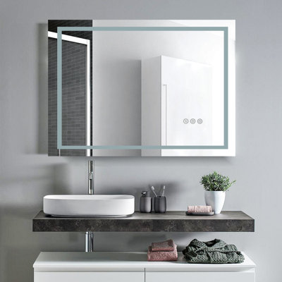 Miroir de salle de bain 48 * 36 sans cadre à DEL avec lumières, miroir de meuble-lavabo mural, horizontal ou vertical