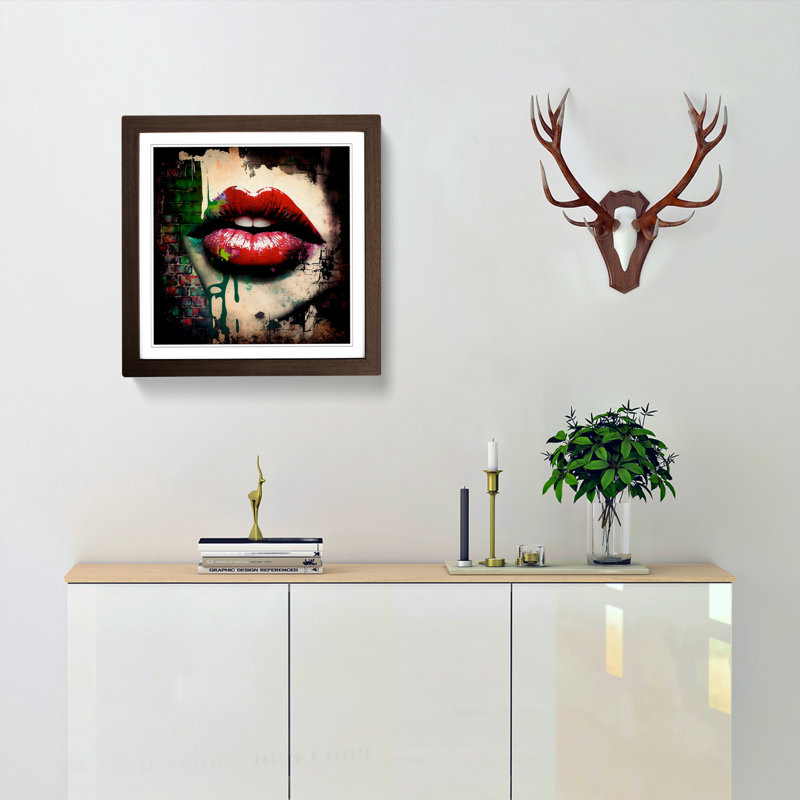 Lips Graffiti Art - Single Picture Frame Print on Wood, Walnut