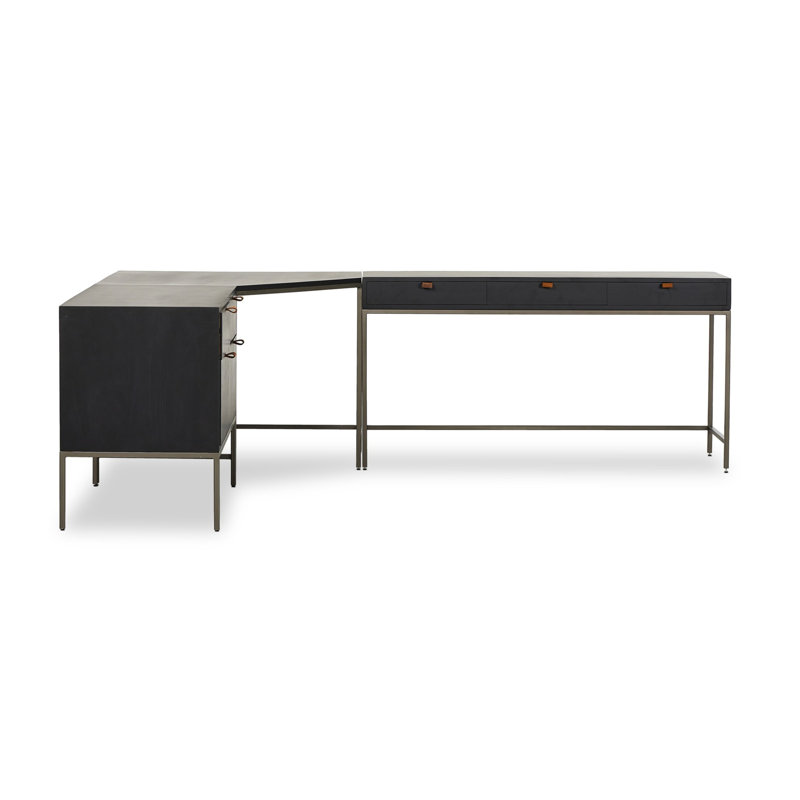 Trey Desk System With Wide Filing Cabinet,  Black Wash Poplar