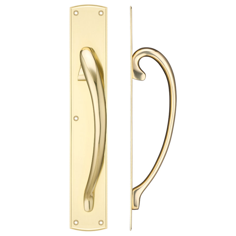 Cast Brass Pull Handle with Backplate, Polished Brass
