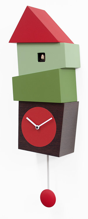 Hillsg Wood Wall Clock, Dark Wood / Red / Green
