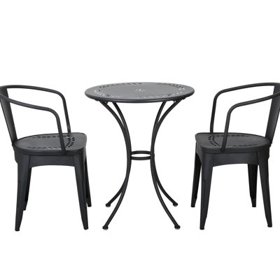 Powder Coated Iron Bistro - 3 Pc Kd Metal For Outdoor Spaces, Water Black Garden In Metal, Water-, Table & Chairs