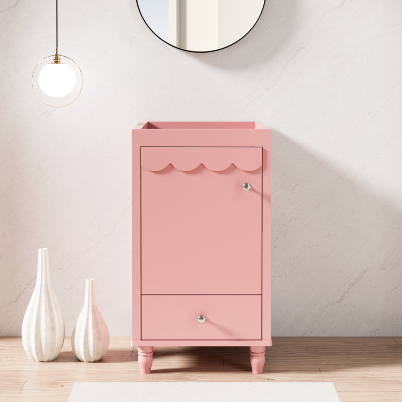 18" Freestanding Small Bathroom Vanity Base Only, Sink Not Included, Decorative Wavy Edge, Pink