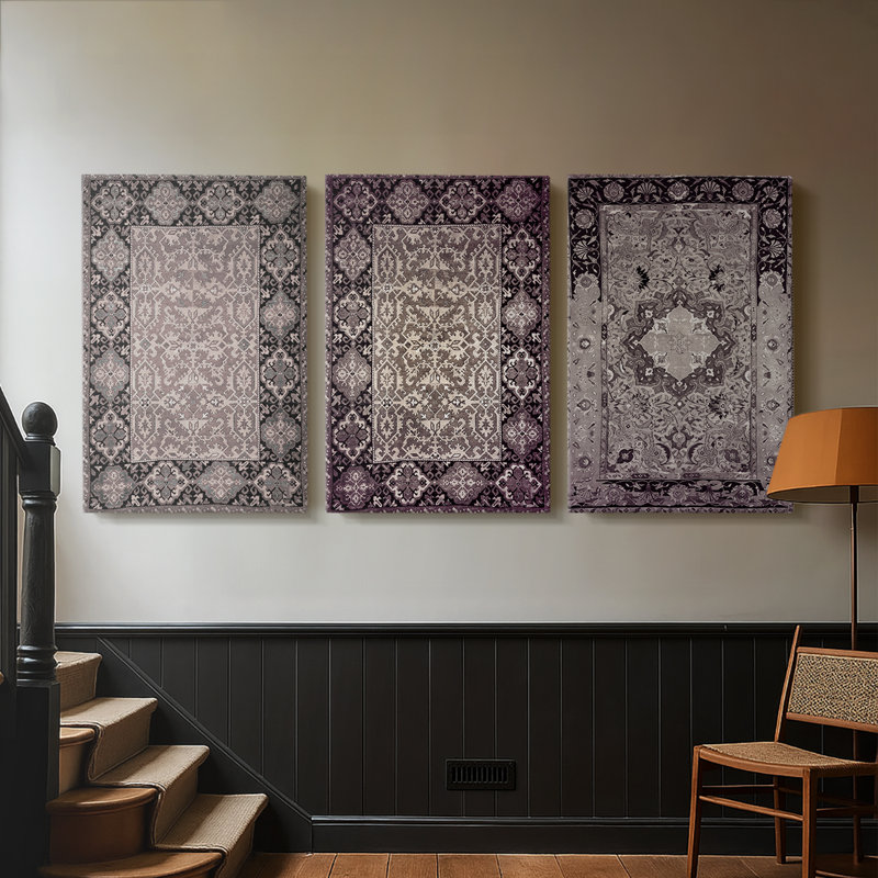 Reproduction abstraite rétro CLxxxix - Toile tendue sur mesure - 3 pièces, H 60 po x l 120 po