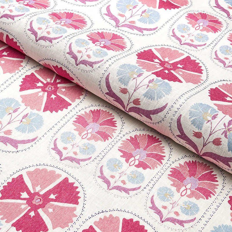 Anjuna Floral Linen Print Fabric, Mulberry