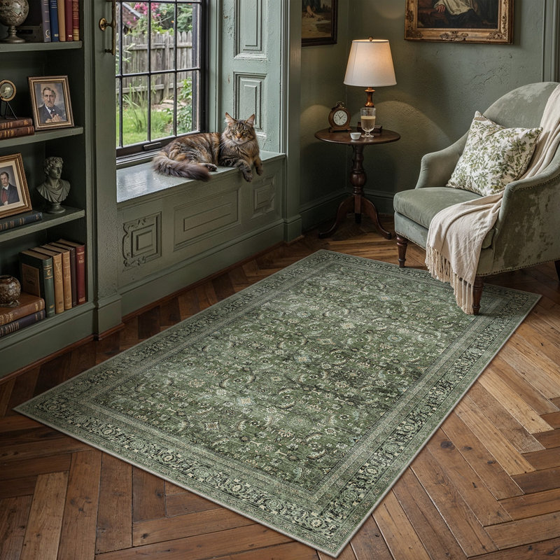 Tapis verts Goudeau pour le salon avec envers antidérapant, Rectangulaire 3 pi x 5 pi, 0.28"