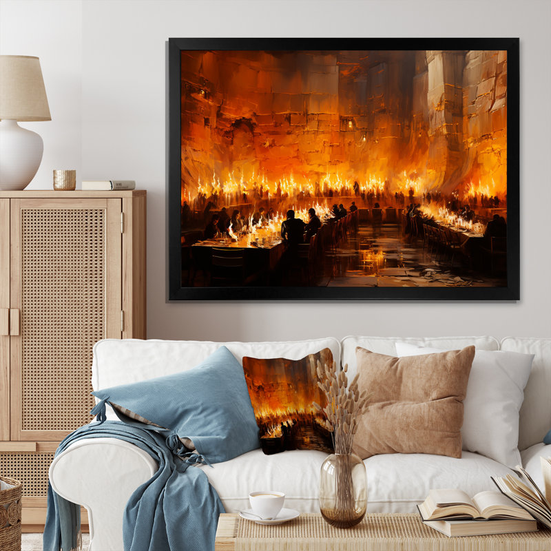 «Orange Judaism Wail Wall Prayer I - Judaism Wall Art», H 12 po x l 20 po x P 1 po, Cadre d'angle fermé noir