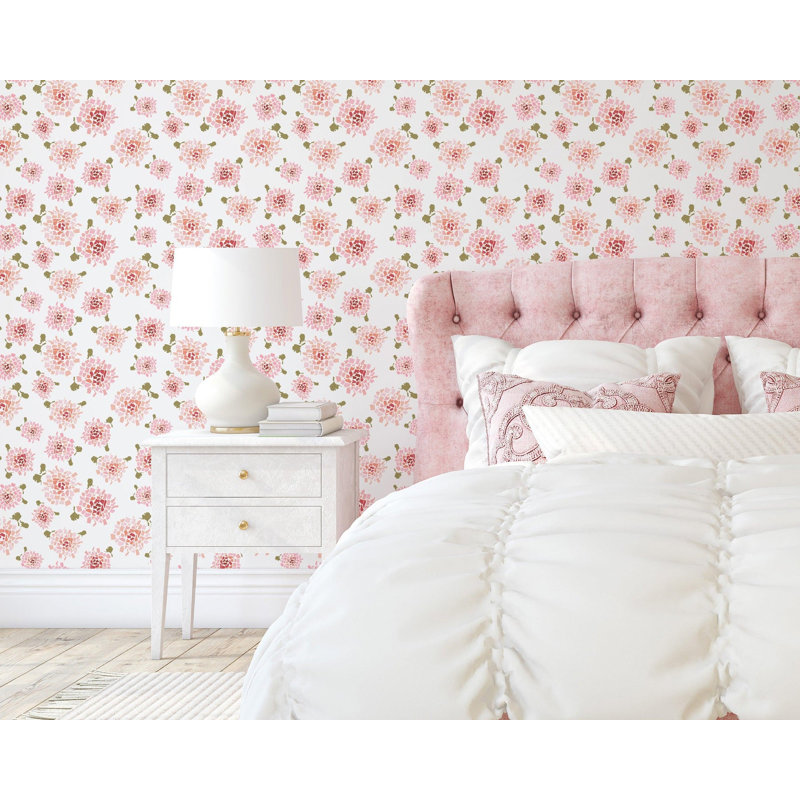 Fifty States Hydrangea 10' L x 24" W Wallpaper Roll, Blush, Faux Grasscloth, Non-pasted