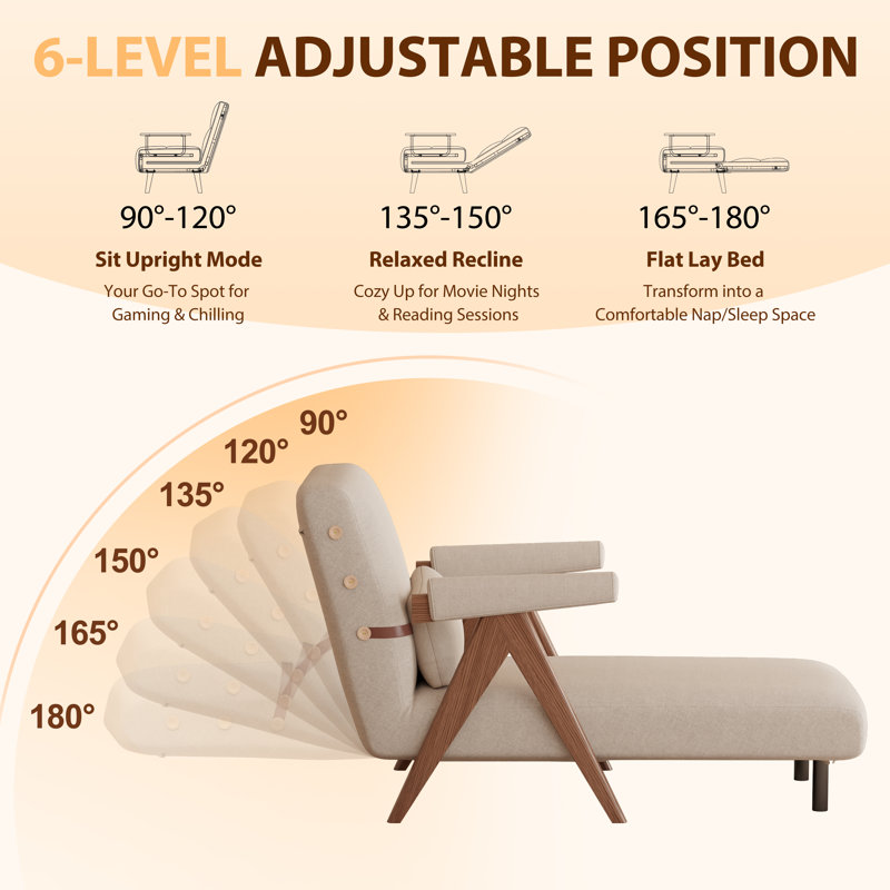 Casimir Convertible 3-in-1 Sofa, 31.8" H x 33.7" W x 74.8" D, Ivory