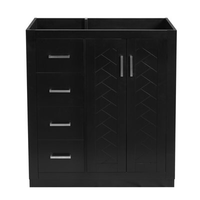Ensemble de meuble-lavabo autoportant avec cadre en bois massif 30 po, 3 tiroirs et portes à fermeture douce